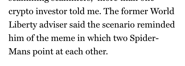 The former World Liberty adviser said the scenario reminded him of the meme in which two Spider-Mans point at each other.