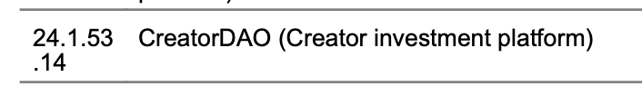 24.1.53.14 CreatorDAO (Creator investment platform)
